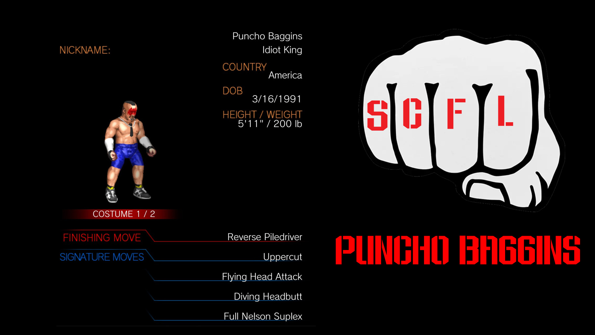 Puncho Baggins - SCFL Pro - Fire Pro Wrestling World-Based Insanity
